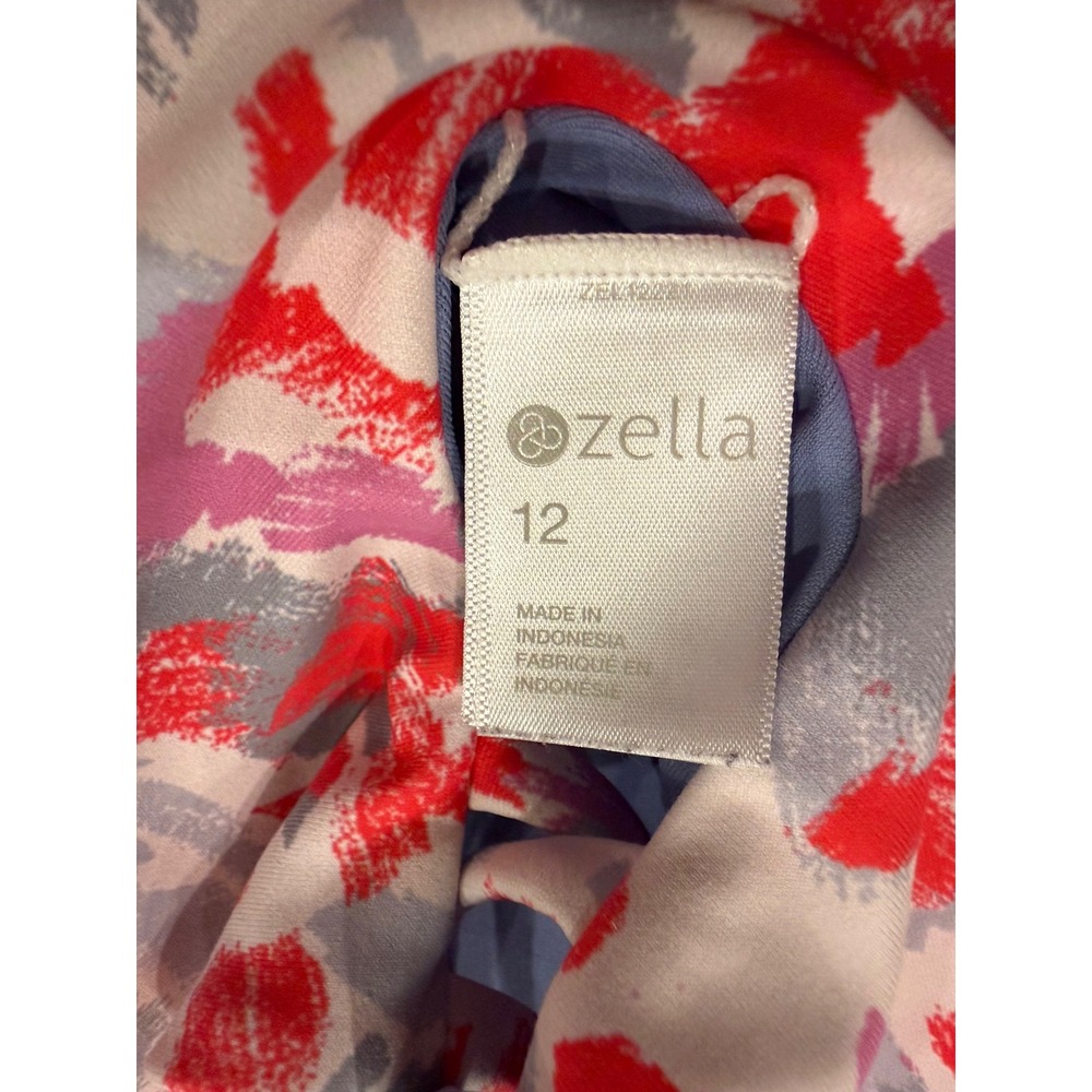 Zella Girls Size 12 One Piece Reversible Swimsuit Abstract Red Purple High Neck - Picture 5 of 6